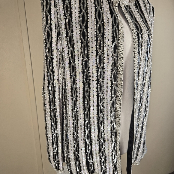 Vintage Papell Boutique Beaded Jacket XL , Silk Full Length Sleeve - Picture 2 of 8